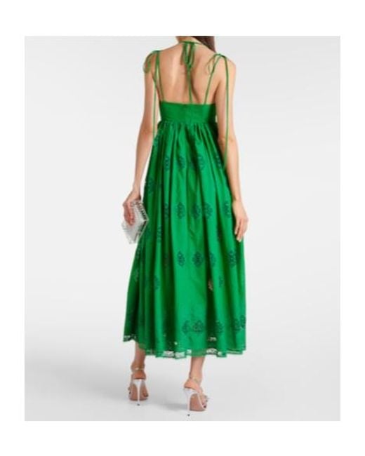 Erdem Green Embroidered Cotton-Blend Midi Dress