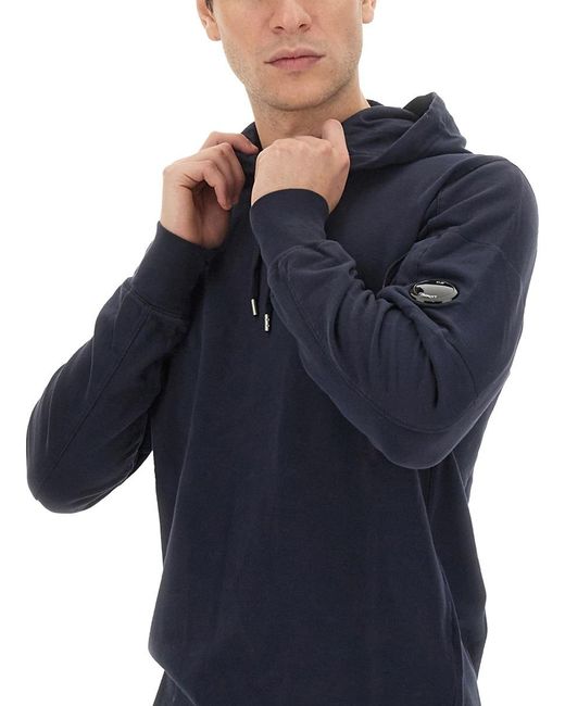 C P Company Blue Lens-Detail Cotton Hoodie for men