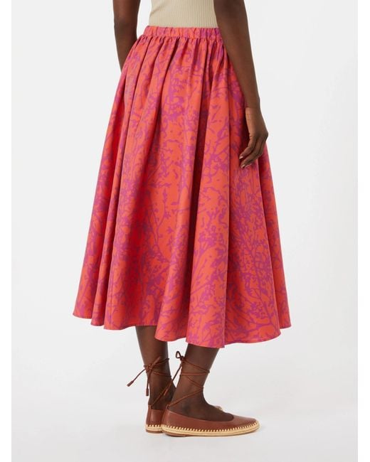 Max Mara Red Cotton-Silk Printed Midi Skirt