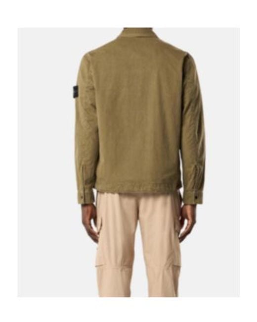 Stone Island Green Logo Patch Zip-Up Shirt Jacket for men