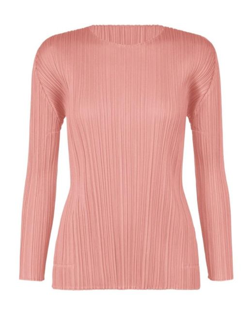 Pleats Please Issey Miyake Pink Pleats Please Issey Miyake Crewneck Pleated Top