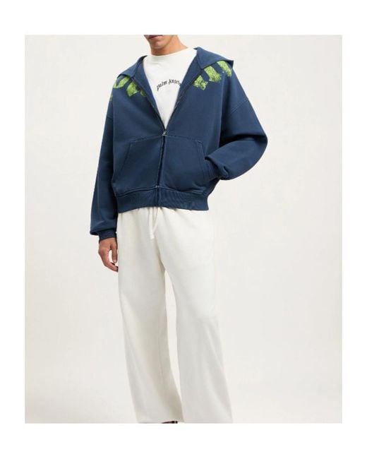 Palm Angels Blue Big Neck Logo-Print Zip-Up Hoodie for men