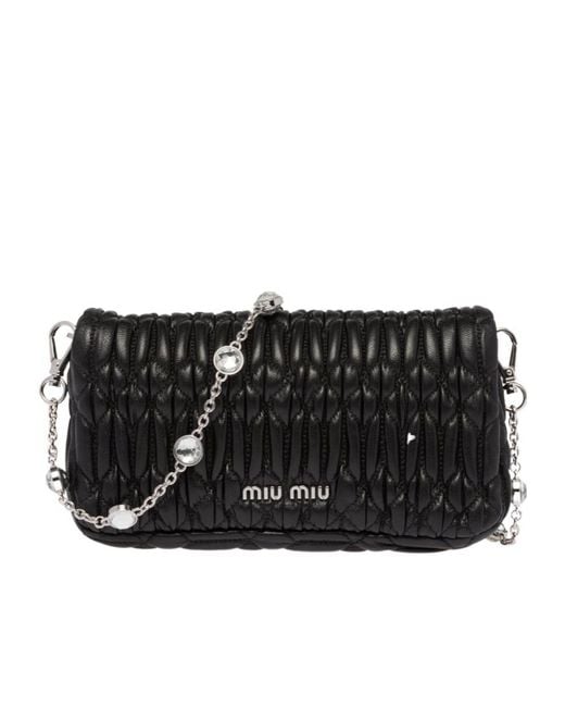 Miu Miu Black Miu Crystal Nappa Leather And Crystal Mini-Bag