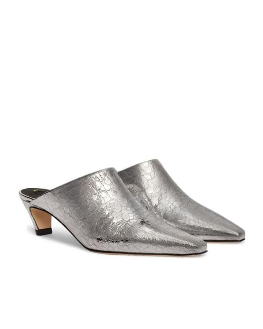 MSGM White Metallic Leather Mules