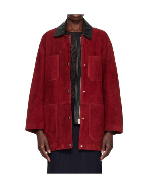 Nour Hammour Red Long-Sleeve Leather Jacket