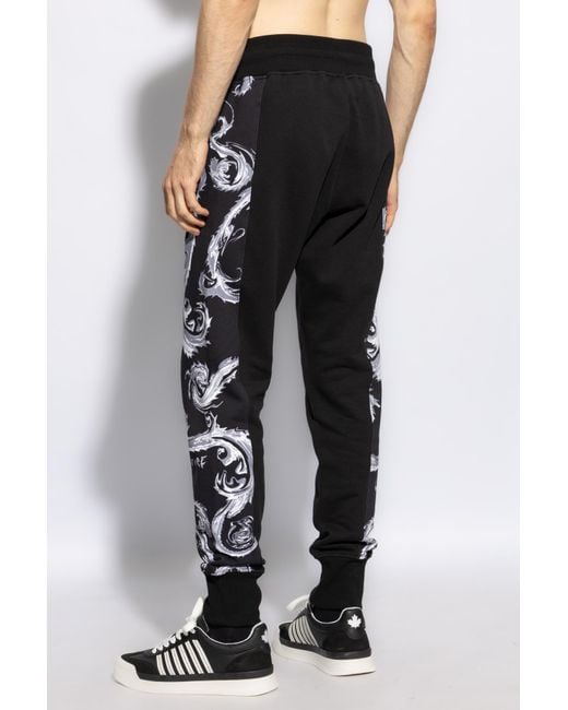 Versace Jeans Black Couture Baroque-Printed Drawstring Sweatpants for men