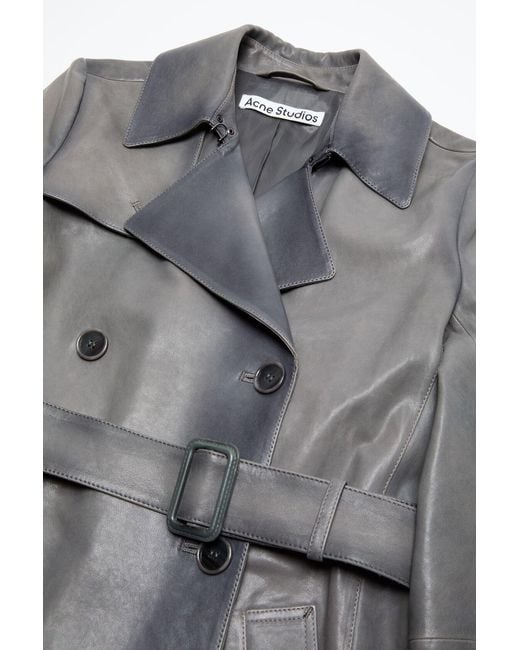 Acne Gray Double-Breasted Leather Coat