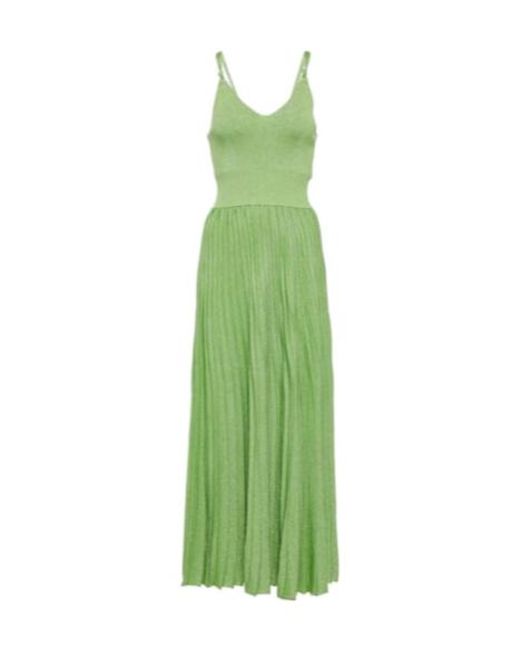 Proenza Schouler Green Pleated Metallic Knit Maxi Dress