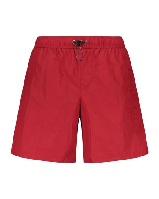 Iceberg Red Elastic-Waist Swim Shorts for men