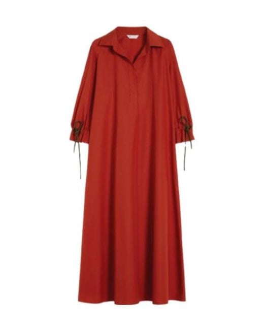 Max Mara Red Cotton Poplin Midi Shirt Dress
