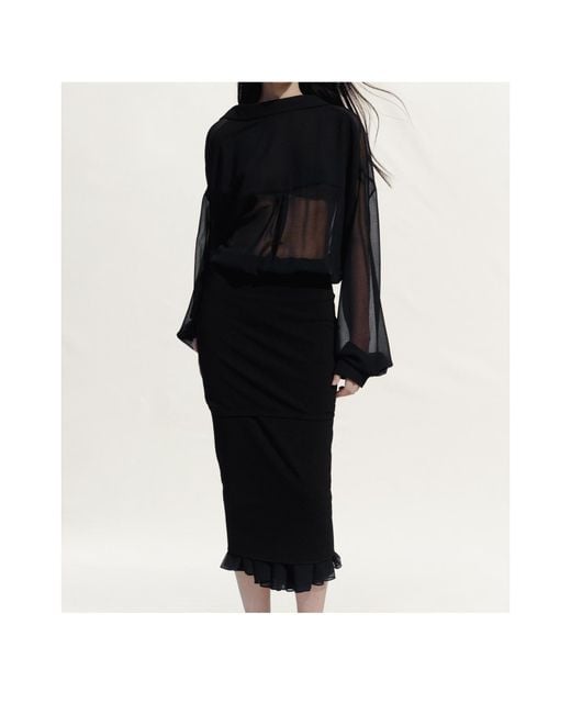 Jacquemus Black Siroco Ruched Sheer-Panel Midi Dress