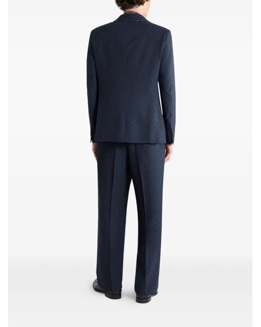 Etro Blue Patterned Double-Breasted Blazer for men