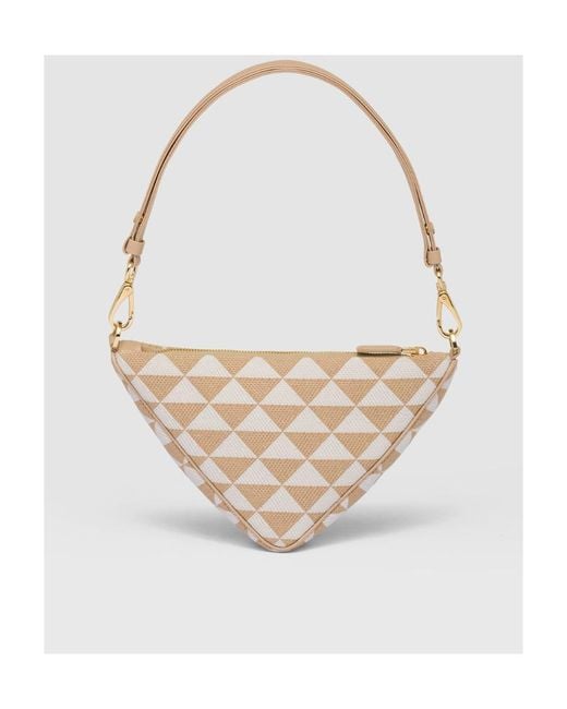 Prada White Logo-Triangle Embroidered Zipped Mini Shoulder Bag