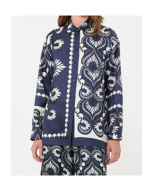 Weekend by Maxmara Blue Silk Patchwork Printed Shirt