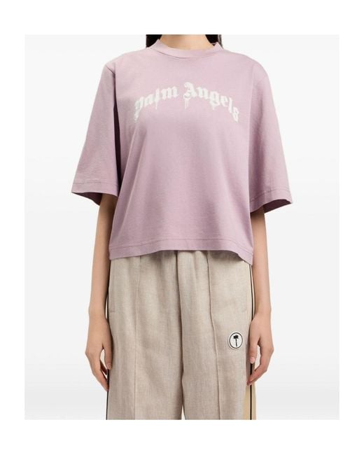 Palm Angels Pink Curved Logo Boxy T-Shirt
