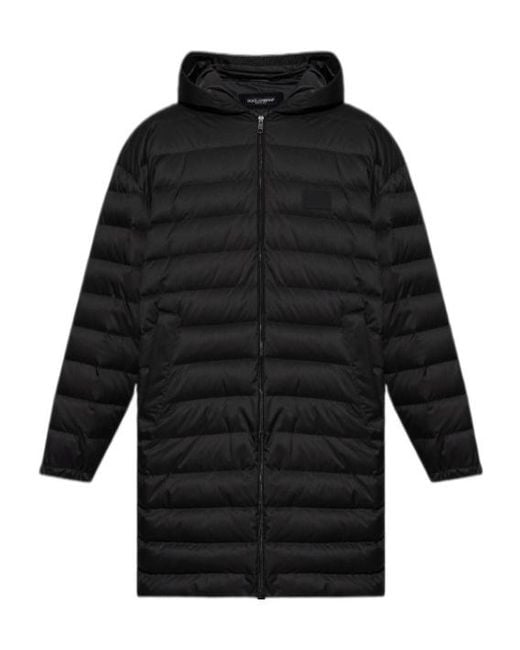 Dolce & Gabbana Black Logo Patch Quilted Down Coat for men