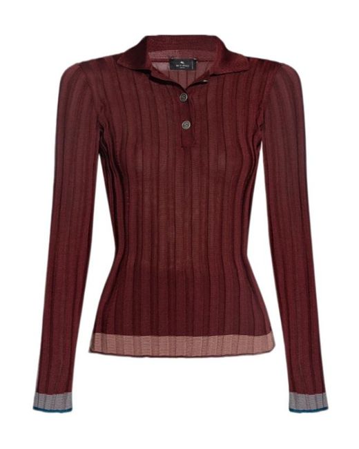 Etro Purple Pegaso Button Ribbed Polo Shirt