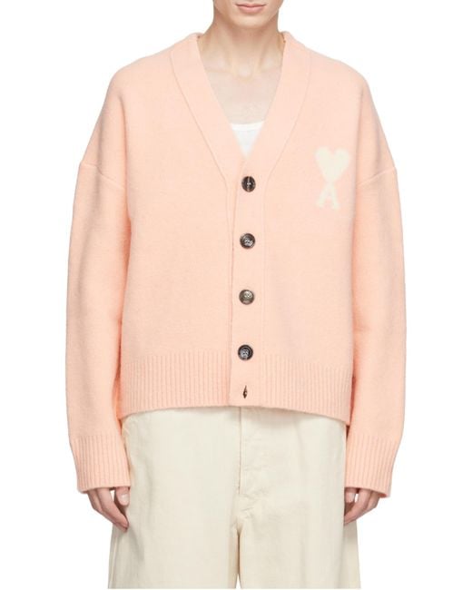 AMI Pink Ami Ami De Coeur Cardigan Cardigan for men