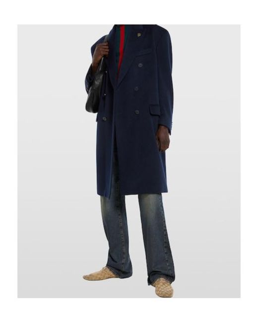 Gucci Blue Double-Breasted Light Cashmere Coat for men
