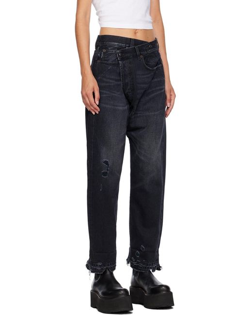 R13 Blue Crossover Distressed Cropped Jeans