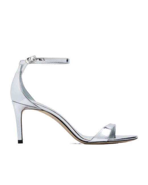 Stuart Weitzman White Round-Headed High-Heeled Sandals