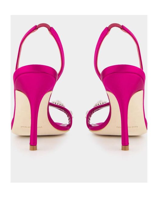 Manolo Blahnik Pink Satin Embellished Slingback Sandals