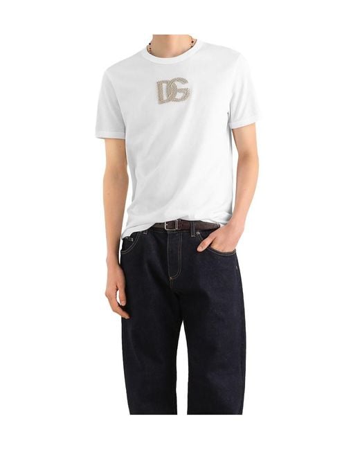 Dolce & Gabbana White Cotton T-Shirt With Patch for men