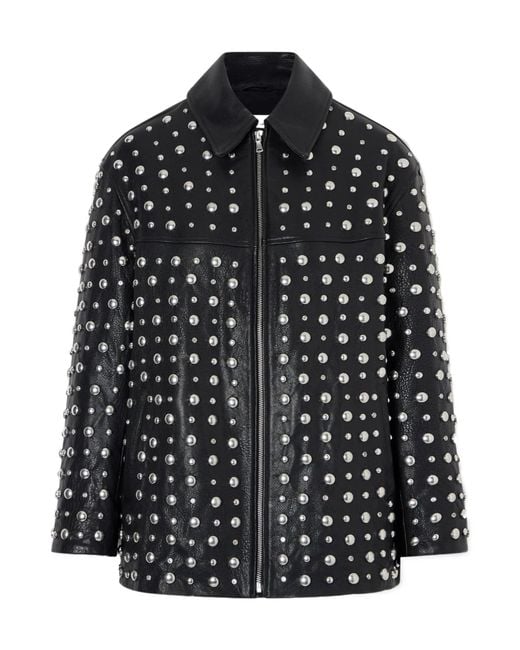 Nour Hammour Black Studded Zip Leather Jacket