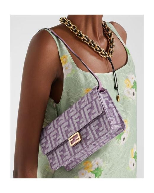 Fendi Purple Baguette Ff Jacquard Chained Wallet