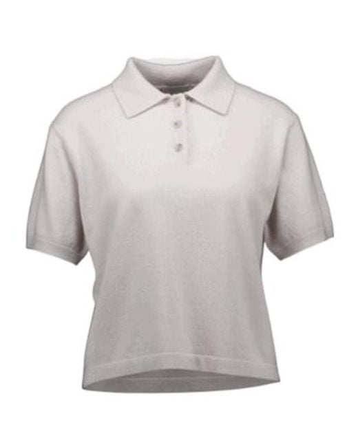 Allude White Short-Sleeved Knit Polo Shirt