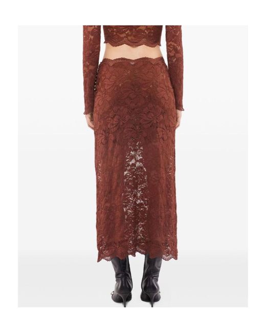 Rabanne Brown Rabanne Lace Midi Skirt