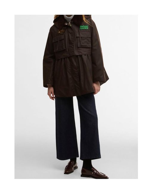 BARBOUR X GANNI Black Peplum Waxed Cotton Jacket