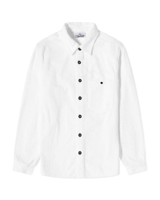 Stone Island White Corduroy Buttoned Overshirt for men
