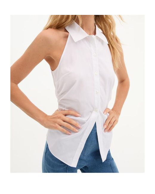 Veronica Beard White Regina Sleeveless Button-Down Shirt