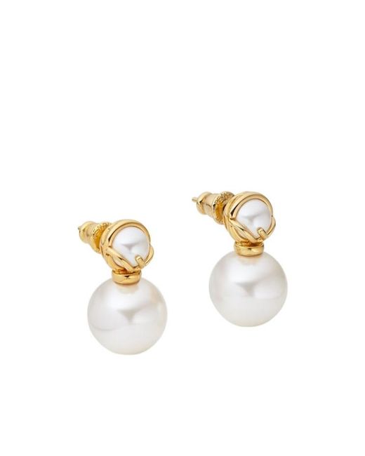 Fendi White F Is Embellished Earrings
