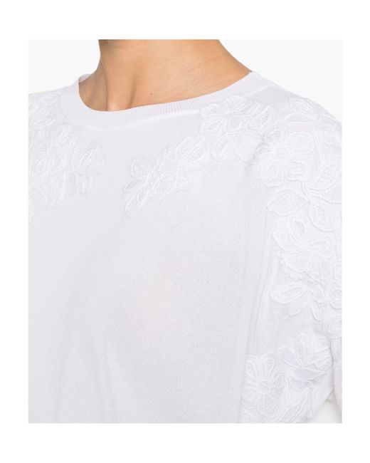 ERMANNO FIRENZE White Floral-Lace Crewneck T-Shirt