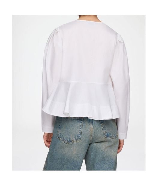 Ganni White Bow-Front Peplum Top