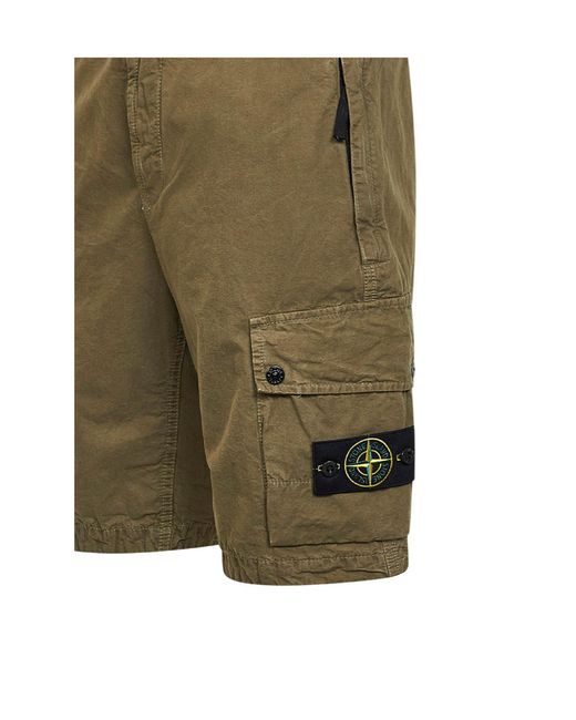 Stone Island Green Compass Patch Cargo Shorts for men