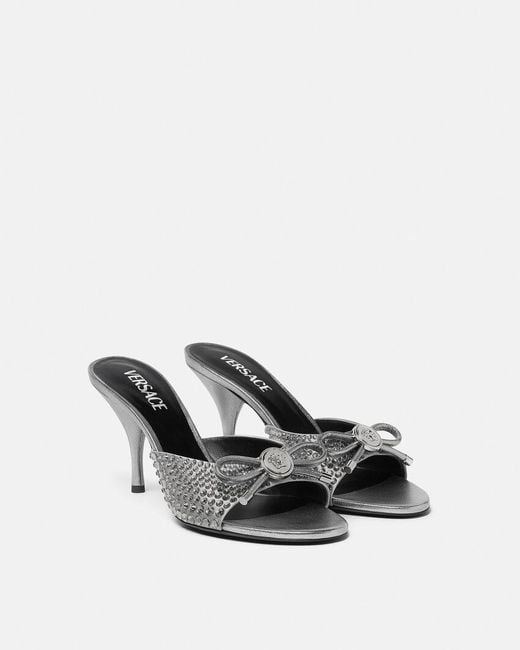 Versace White Opera Bow Embellished Mules
