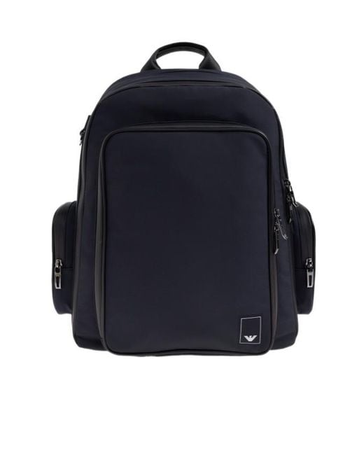 Emporio Armani Blue Logo-Patch Adjustable Backpack for men