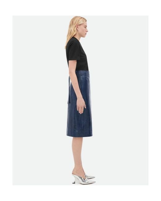 Bottega Veneta Blue Embossed Leather Midi Skirt