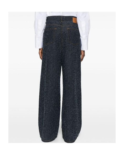 Ganni Blue Logo Patch Wide Leg Jeans