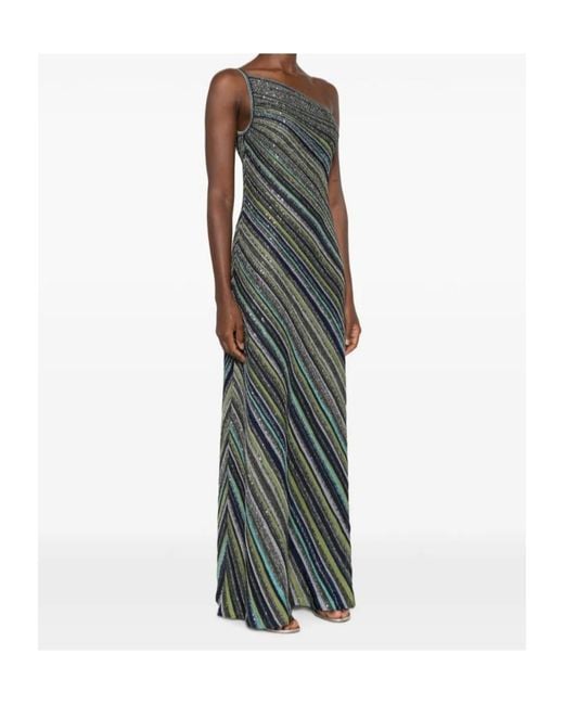 Missoni Green Sequin Embellished One-Shoulder Midi Dress