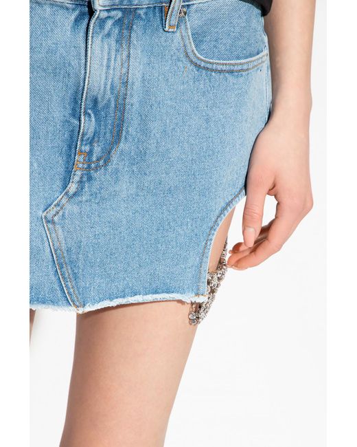 Gcds Blue Logo Embellished Cut-Out Denim Skirt