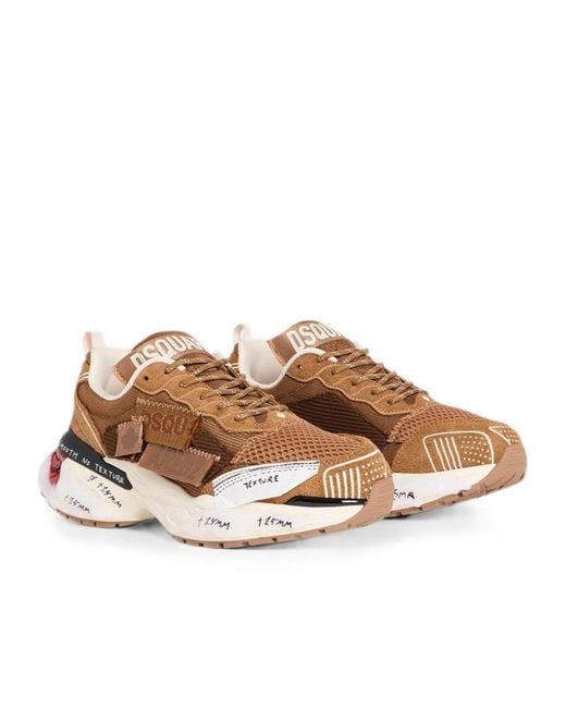 DSquared² Brown Mesh Panel Low-Top Sneakers for men