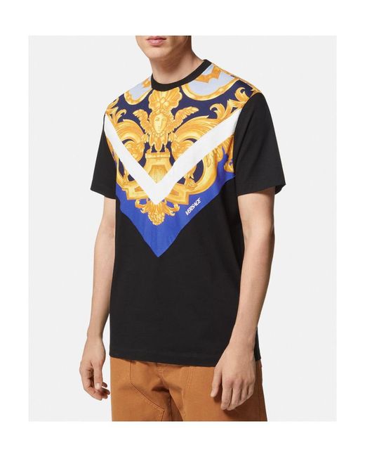 Versace Blue Medusa-Print Detail T-Shirt for men