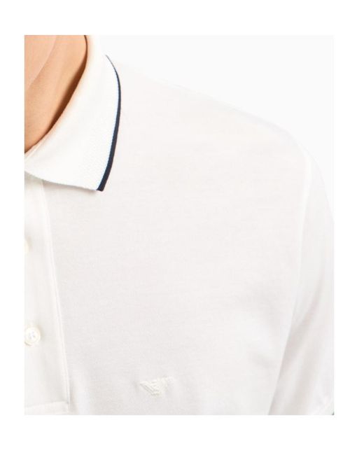Emporio Armani White Logo Embroidered Short Sleeved Polo Shirt for men