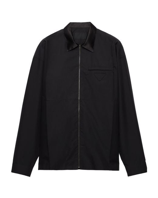 Prada Black Zip-Up Long-Sleeved Shirt for men