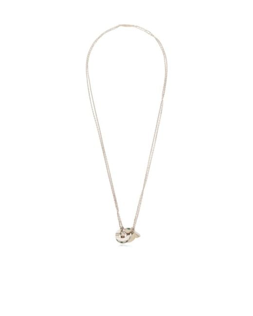 Ferragamo White Ferragamo Double Gancini Pendant Necklace