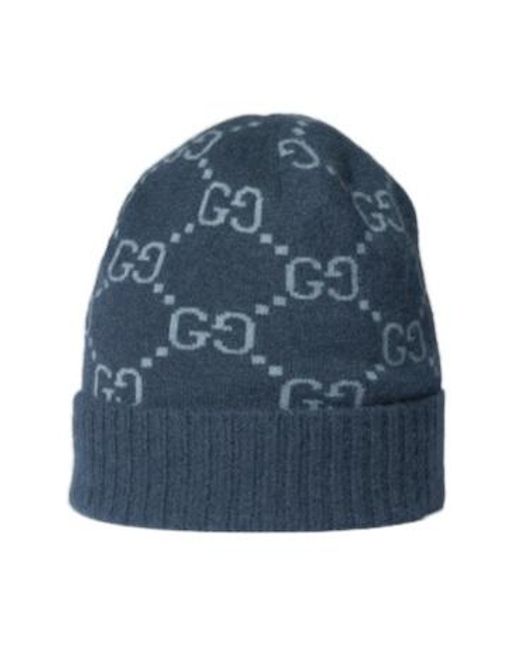 Gucci Blue Gg Jacquard Knit Beanie for men